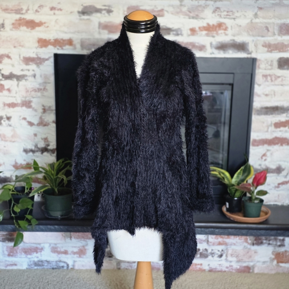 Elegant Black Women's Fuzzy Cardigan